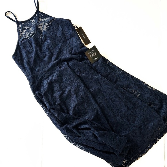Lulus Womens Medium Navy Strappy Lace Halter Midi Dress New - Picture 2 of 9